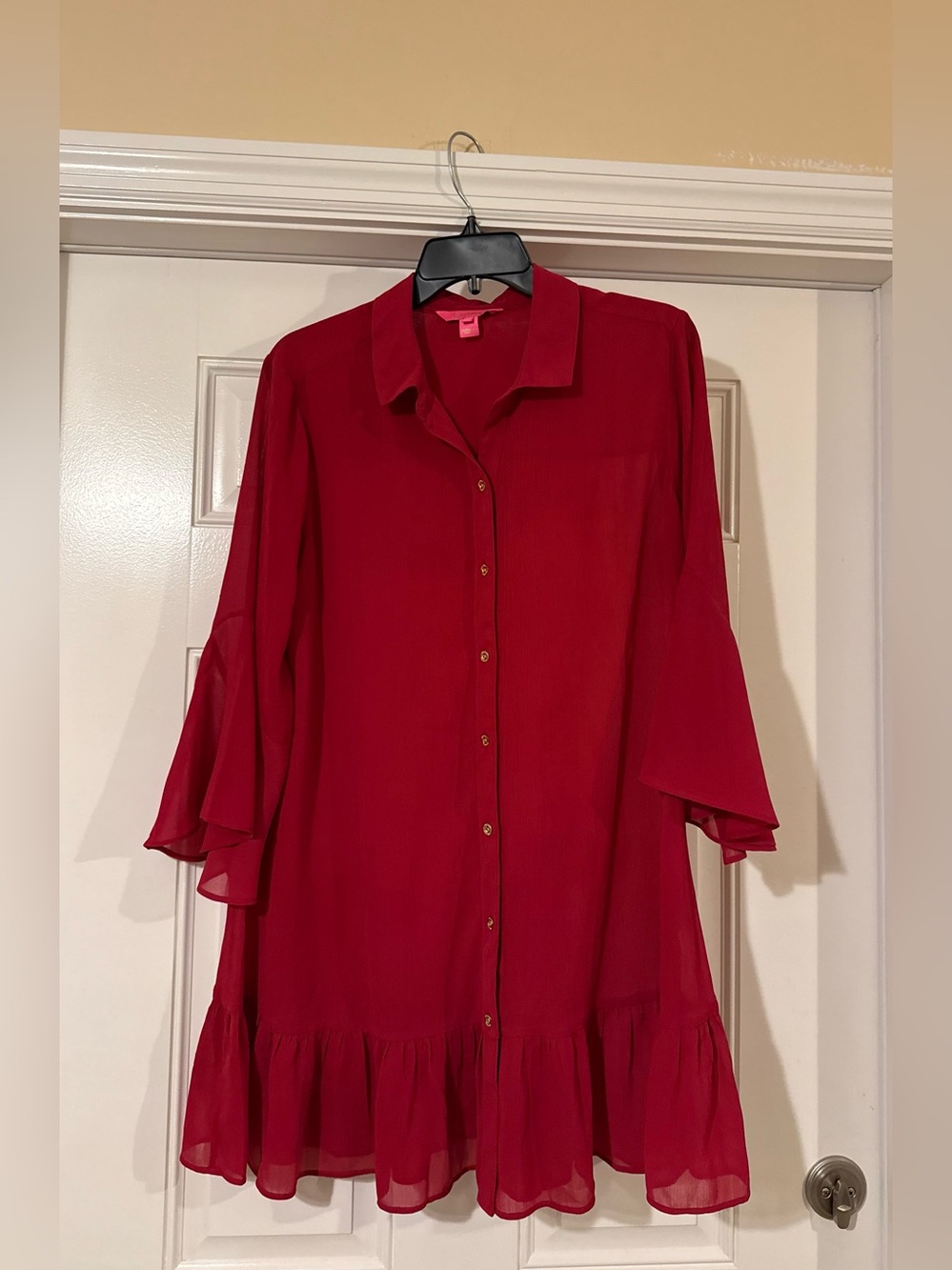 Lilly Pulitzer Red Sheer Ruffle Swim Coverup